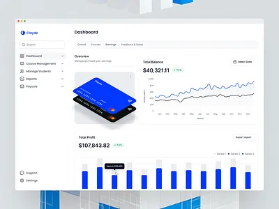 Dashboard - Earnings Overview back office bar chart chart dashboard earning graphic design graphs line chart overview payment report student