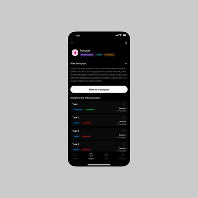 Airdrops task page from drops wallet ui