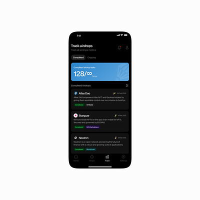 Tracking Completed Airdrops page ui