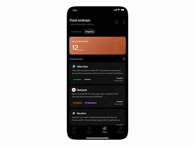 Track ongoing airdrops page on drops wallet ui