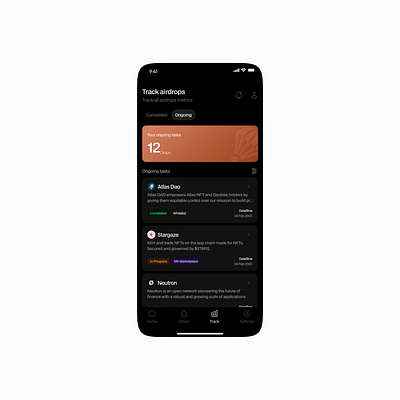Track ongoing airdrops page on drops wallet ui