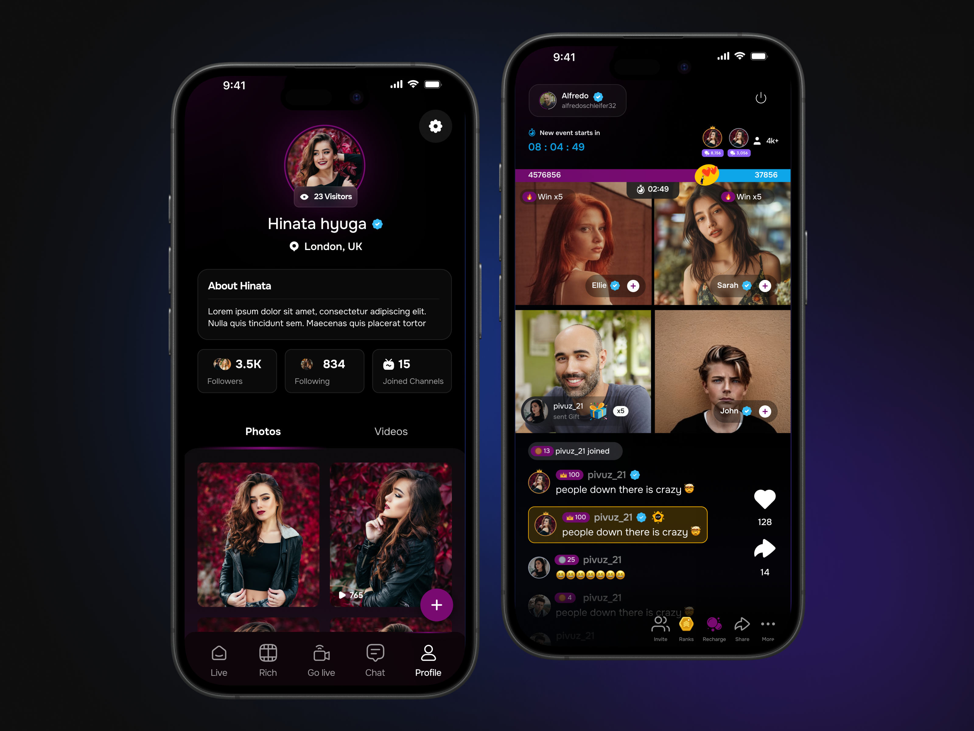 Bubble App – Social Streaming UI/UX appdesigndaily cleandesign creativeappdesign darkmodeui designinspo discoverpageui dribbbleshots interactiondesign livebattledesign livestreamingapp mobileappdesign mobileuiux modernui productdesign socialappdesign tiktok uiuxdesign