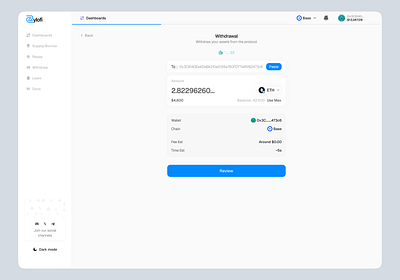 Zylofi lend withdraw screen ui