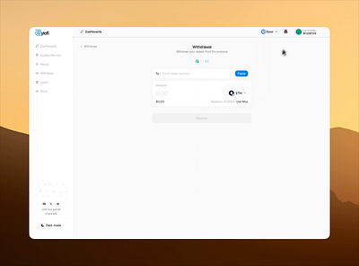 Zylofi lend withdrawal flow ui