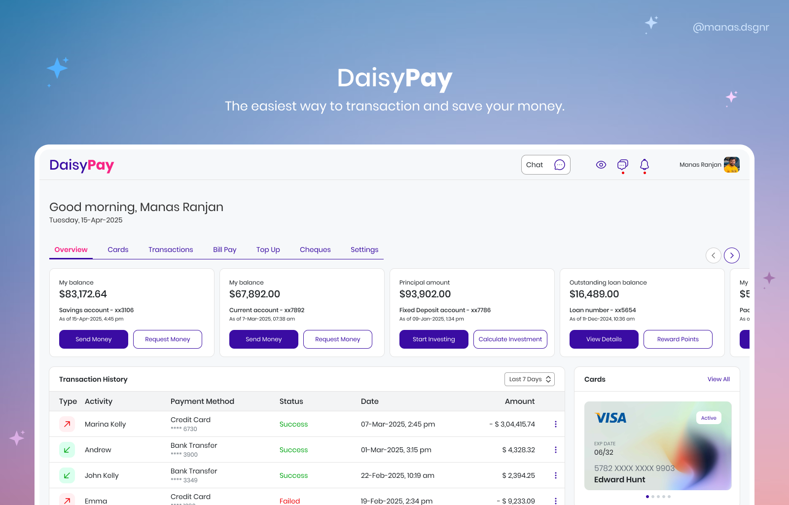 DaisyPay-Banking Web App Dashboard UI banking app banking dashboard design banking dashboard ui banking web app finance dashboard finance dashboard design