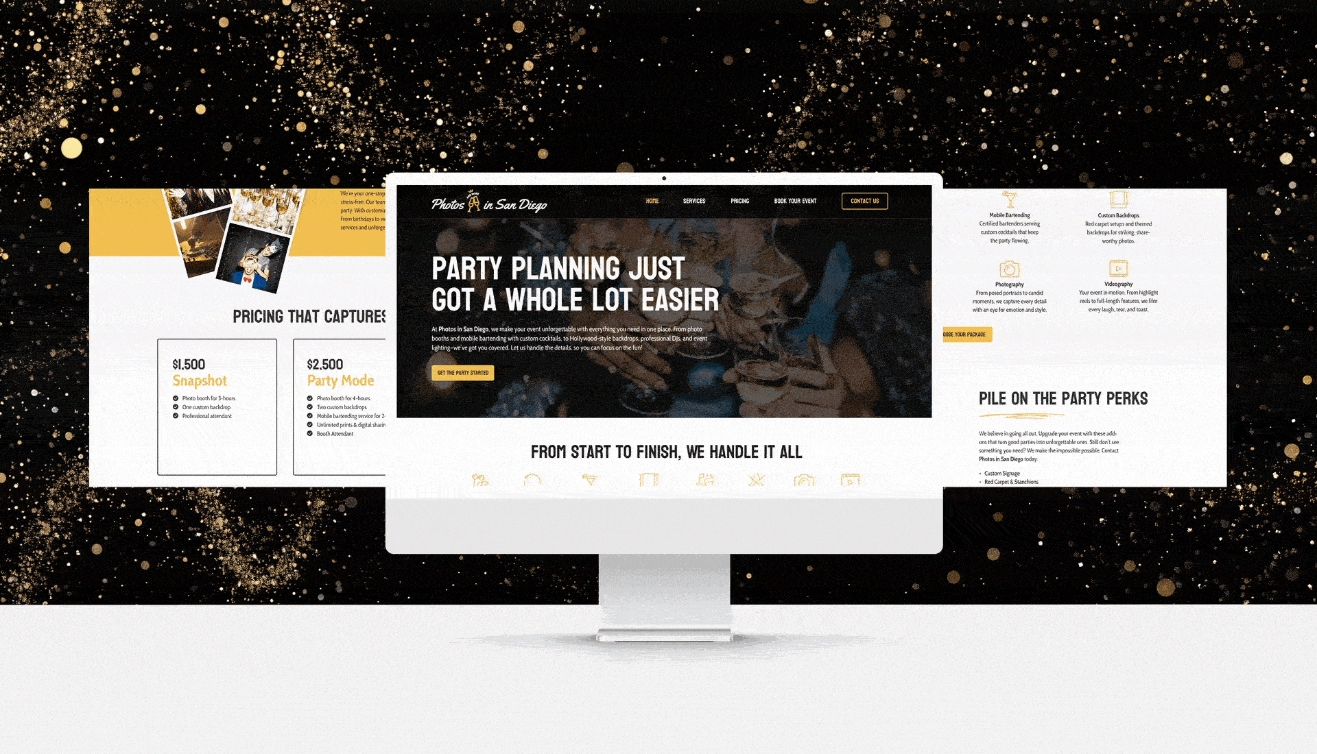 Photos in San Diego Website and Logo brand identity branding design event planning event service graphic design icons logo party planning photos san diego service website small business ui web design