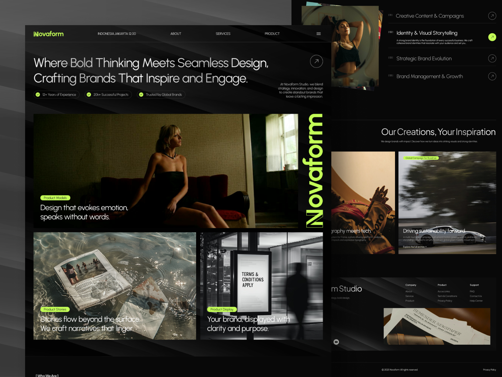 Novaform Studio — Bold Branding Meets Visual Storytelling bold branding branding creative agency creative web design dark mode dark mode website design studio digital branding dribbble inspo emotion through design neobrutalism portofolio story driven branding strategic design typhography uiux uxinspo web design