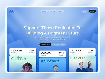 Startup Investment Platform bluegradient cleanui design fintech fundraisingplatform herosection investmentplatform landing page minimaldesign modernui saas startupui uiux design uxdesign webdesign webflow website
