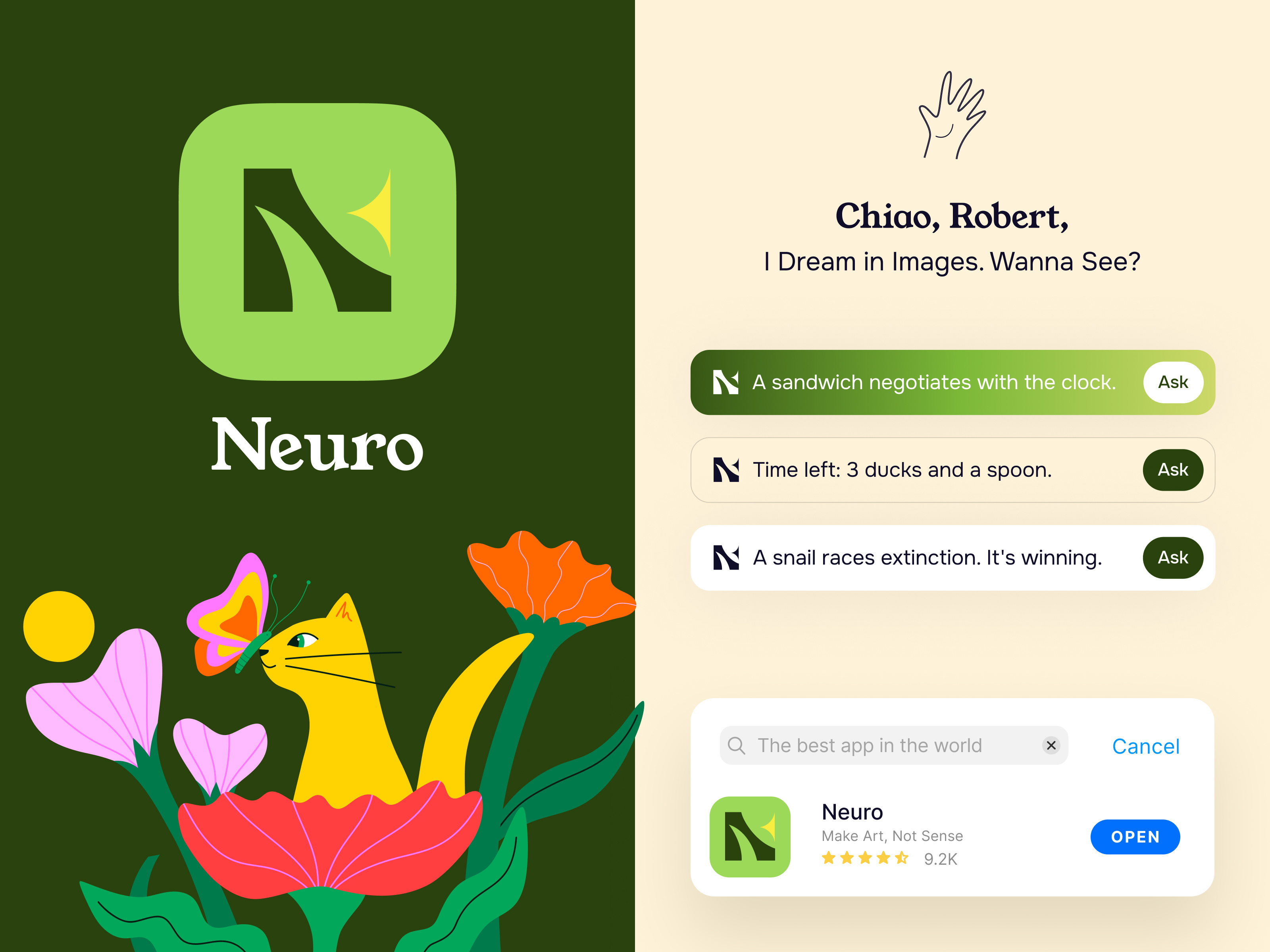 Neuro - AI 2D Generate ai ai chat articial intelligence cat illustration clean ui dashboard flower illustration forest generate gradient green illustration image image generate light mode photos saas ui unspace web app