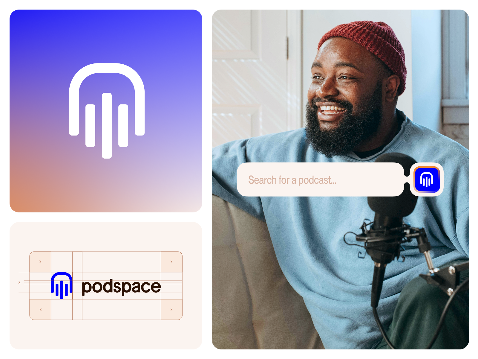 Podspace Logotype branding design graphic design identity logo pattern player podcast search ui