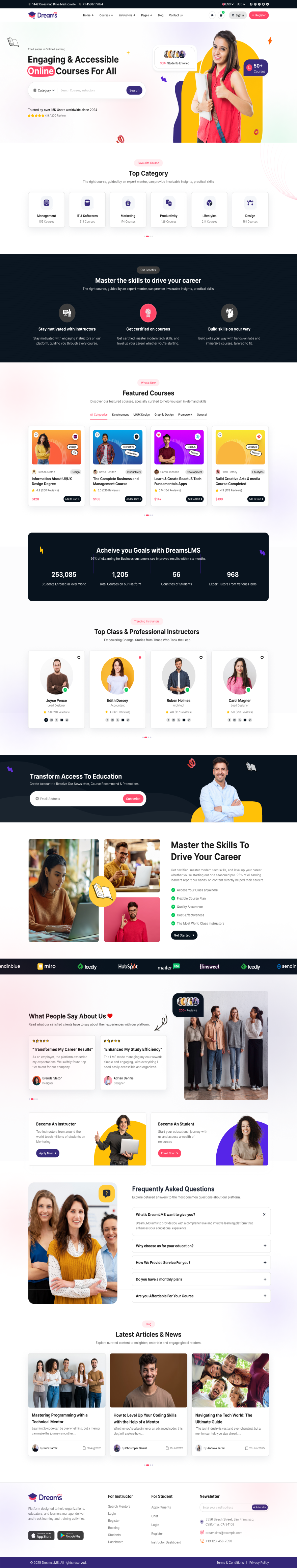 DreamsLMS – Modern & Engaging LMS UI for WordPress design education educationplatform elearningdesign learning management system template website website design