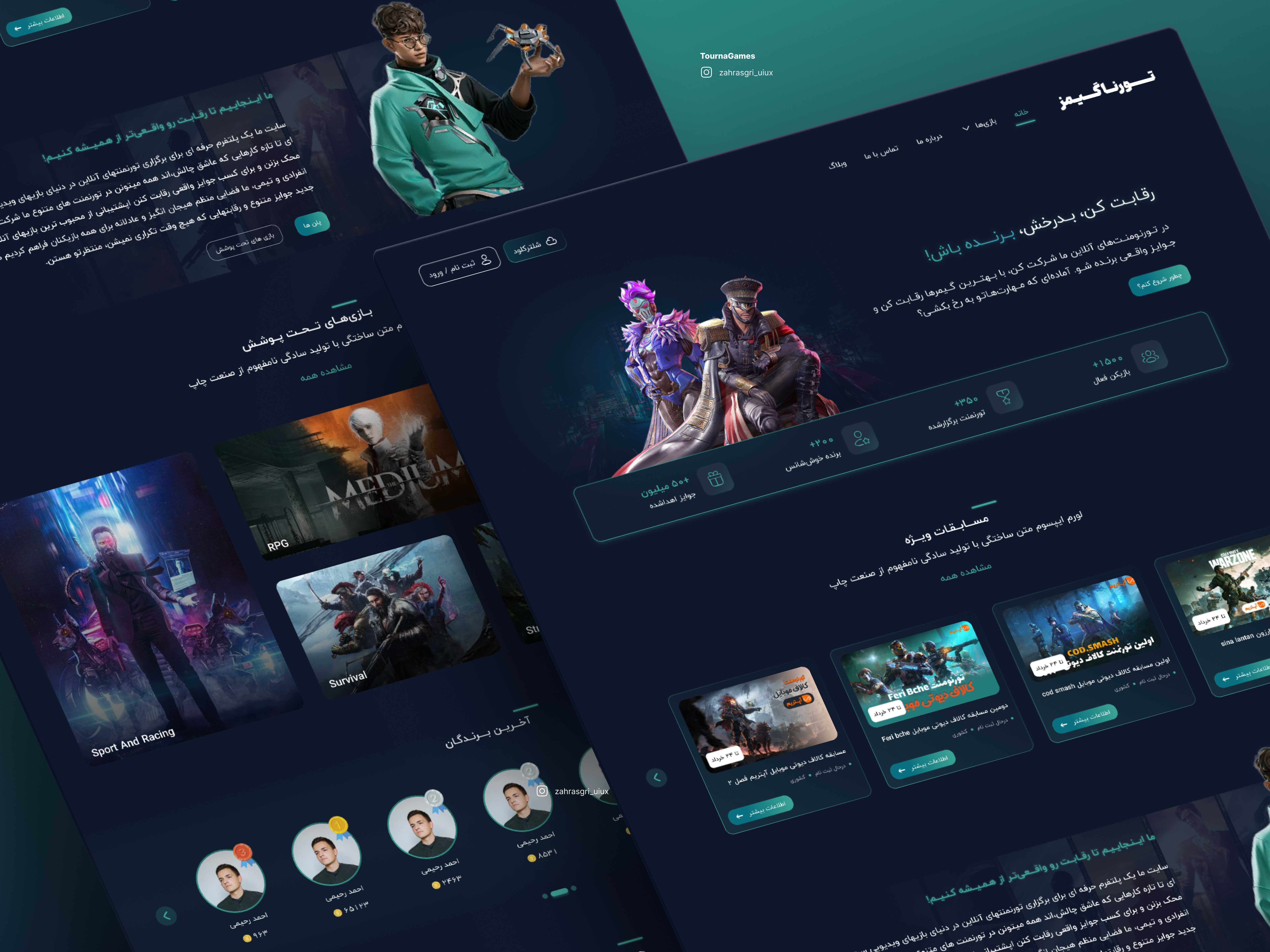 TournaGame web Landing game graphic design landing persian ui tournament ui uidesign uiux ux video game videogame web website websitelanding