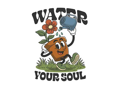 Water Your Soul apparel art bloom cartoon character character design characterdesign characters cute art cute illustration flower happy illustration plant pot retro t shirt vintage water