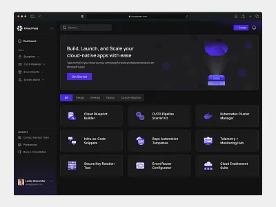 Cloud PaaS platform DevOps, CICD azureplatform cicd cicd pipelines cloud native platform cloud paas cloud platform clouddashboard darkmodeui dashboarddesign devopsplatform devopsux infrastructure