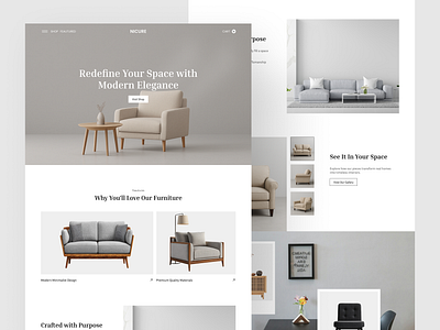 Nicure - Furniture Website branding clean cool dashboard design furniture furniturelanding page illustration landingpage logo ui uiux ux
