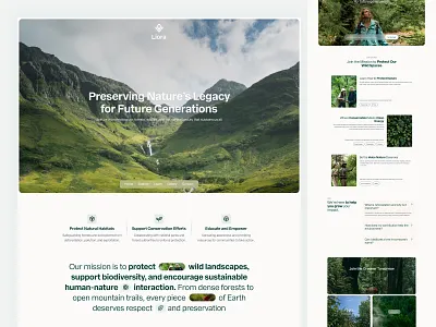 Liora - Forestation Team Website bento branding clean forest forestation fresh green header hero landing page minimalism nature navigation product design q qwe typography ui web design website