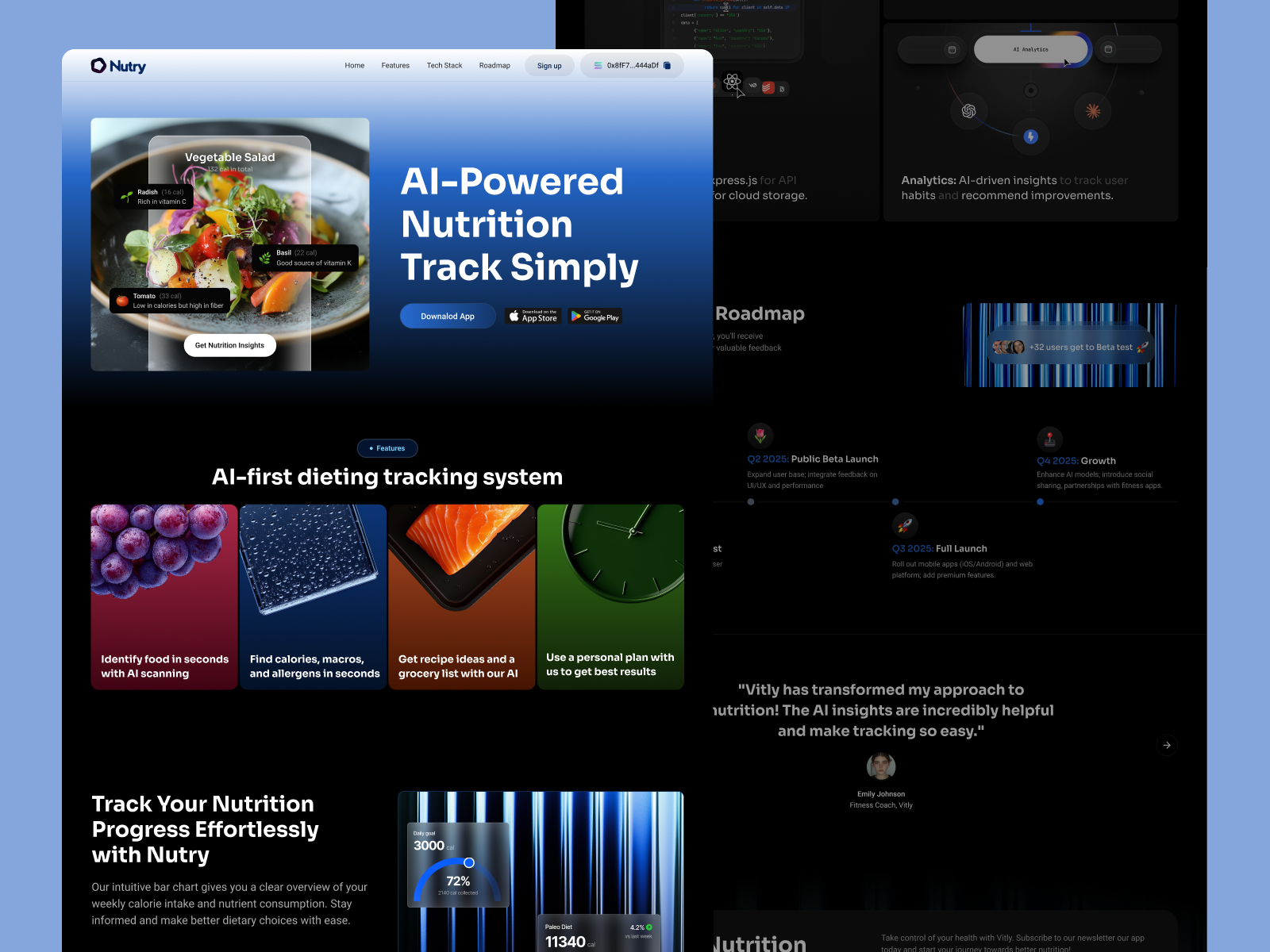 Track nutrition app with AI | Landing page | Application ai app app store calories design exercises fitness food landing landing page mobile nutrition app ui ux web