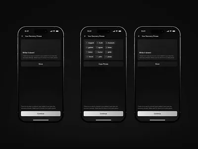 Wooolet Mobile App - Create New Wallet Screen 3d 3d design animation app blockchain crypto crypto wallet cryptocurrency dark graphic design mobile app motion graphics register ui uigo ux wallet