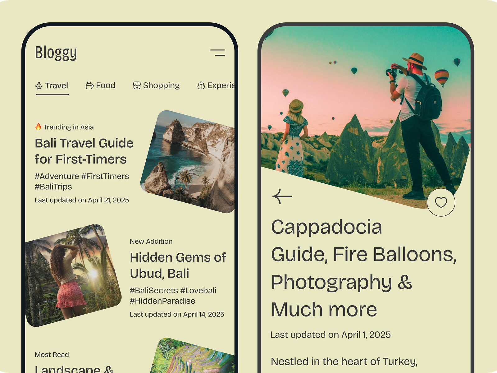Bloggy – Your Minimal Travel Blog App for Bali,Cappadocia & More by Adeel Raza for Makeen