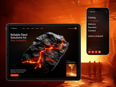 Ferrum – Steel Manufacturing Website 3d branding clean design figma generation graphic design homepage illustration logo manufacture metallurgy midjourney minimalism steel ui uiux webdesign website