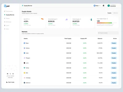 Supply assets screen form zylofi lend ui