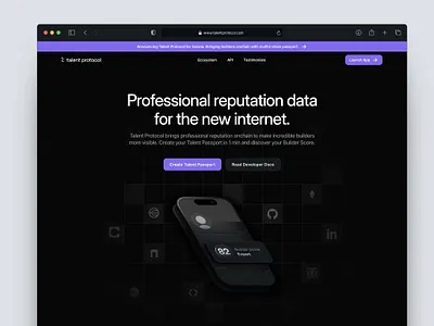 Talent Protocol Landing Page blockchain crypto dark mode dark theme network product product design reputation software ui uiux web3