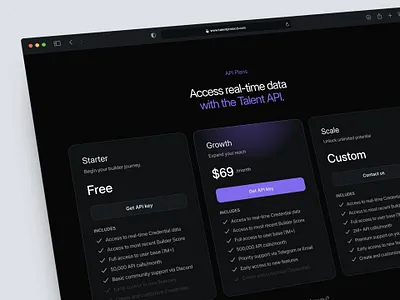 Pricing section - Talent Protocol landing page blockchain crypto dark mode dark theme price pricing product product design protocol section talent ui uiux user interface web3