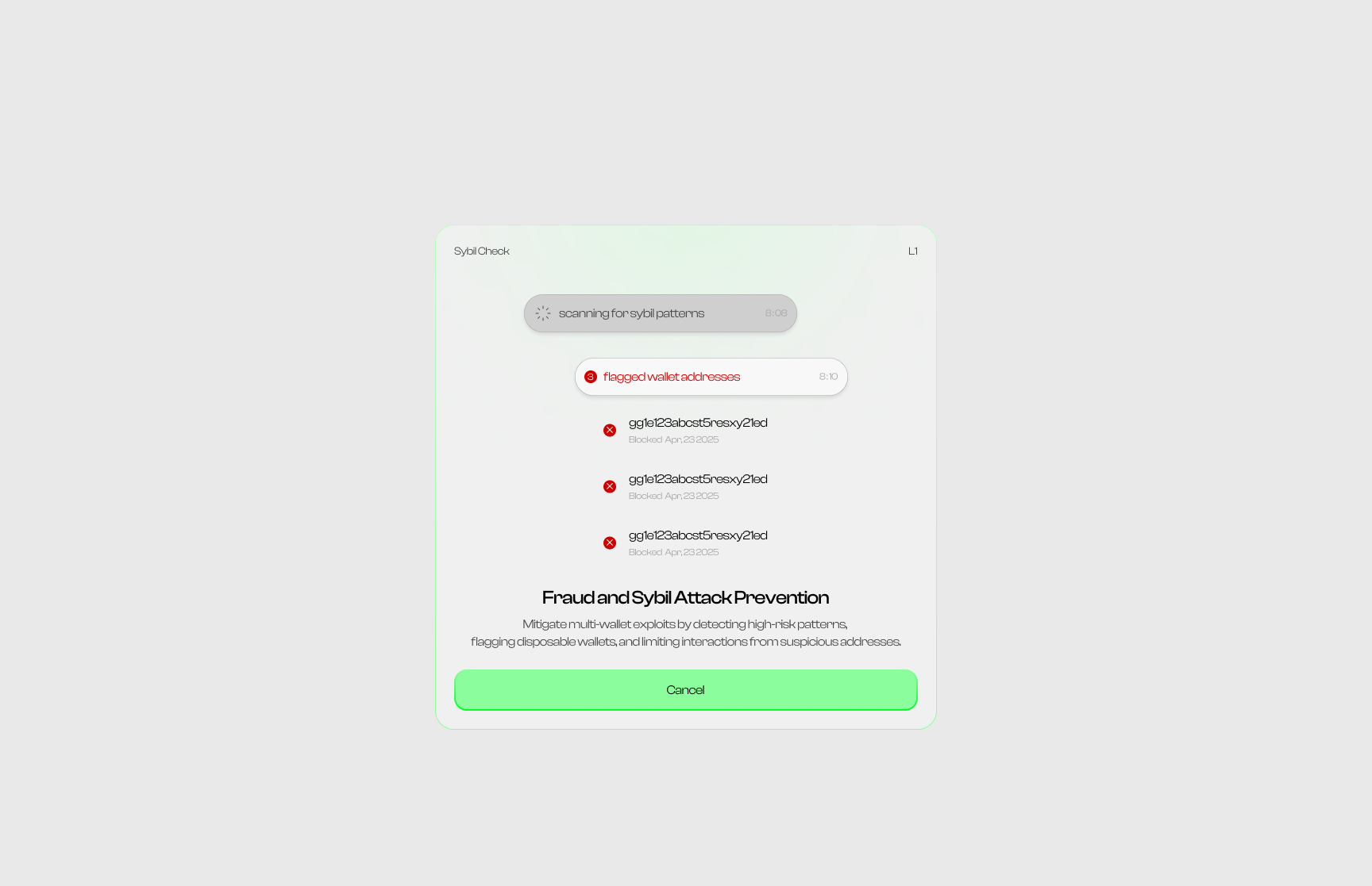Sybil detection modal for a web3 app. animation crypto illustration modal sybil ui ux web3 webdesign