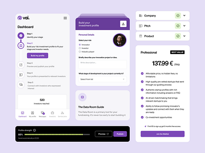 Investor Ecosystem Components cards components dashboard figma investors onboarding pricing product design profile progress bar ui