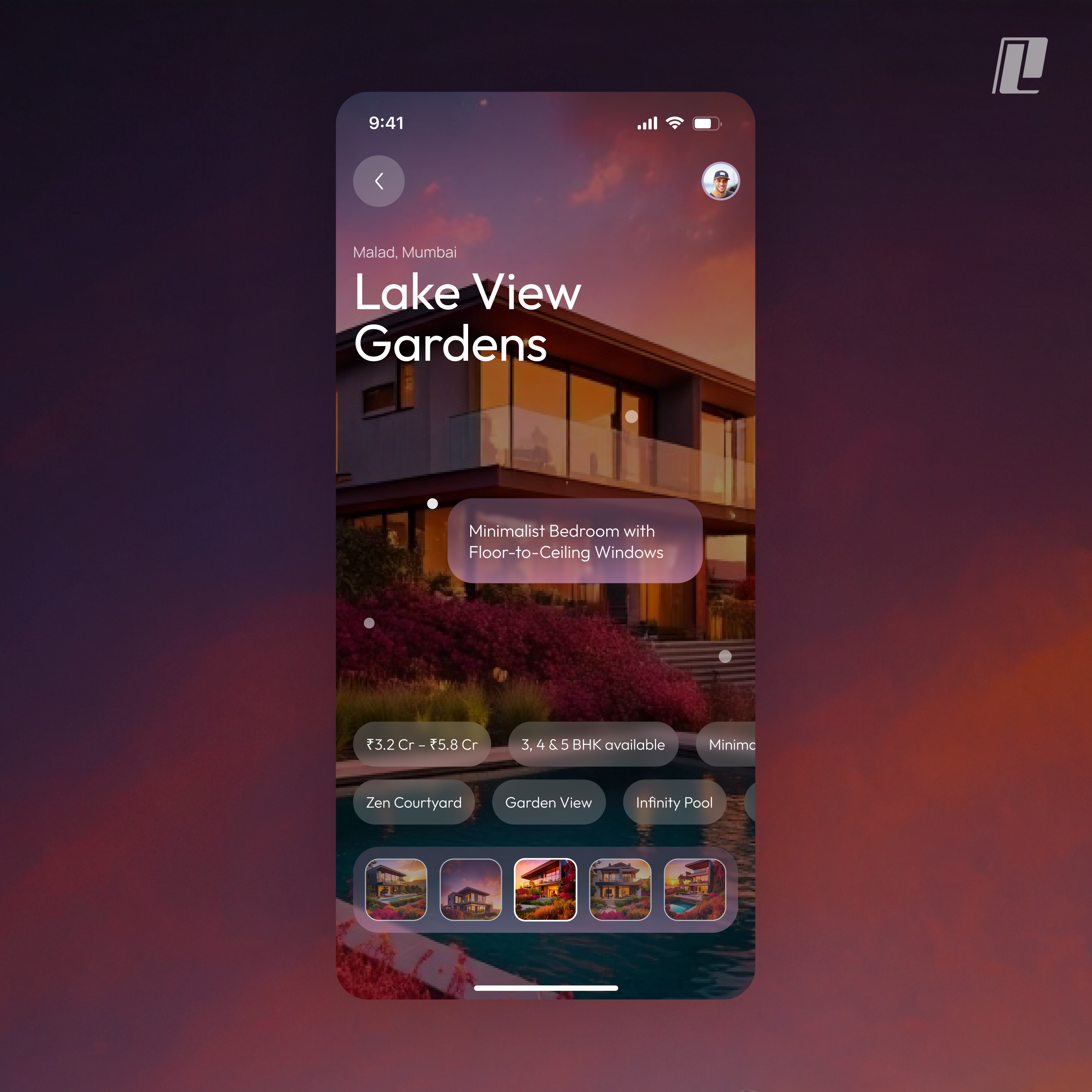 🏡 Lake View Gardens – Premium Real Estate Discovery App 3d animation branding design framer graphic design illustration logo ui vector