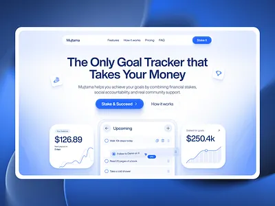 Hero Section | Mujtama 🔷 blue cta goal tracker hero design hero section hero section design line chart money statistics task manager ui ux web design