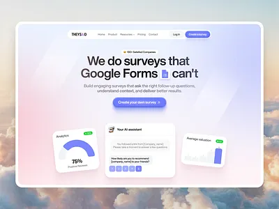 Hero Section | TheySaid 🩷 blue blured background charts hero hero design hero section hero section design pink shades statistics surveys theysaid ui ux