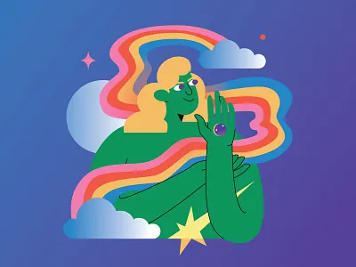 Astrology World astrology character character design cloud comet entrance esoteric flat girl hand illustration moon psychodelic rainbow sky space spot illustration star vector woman
