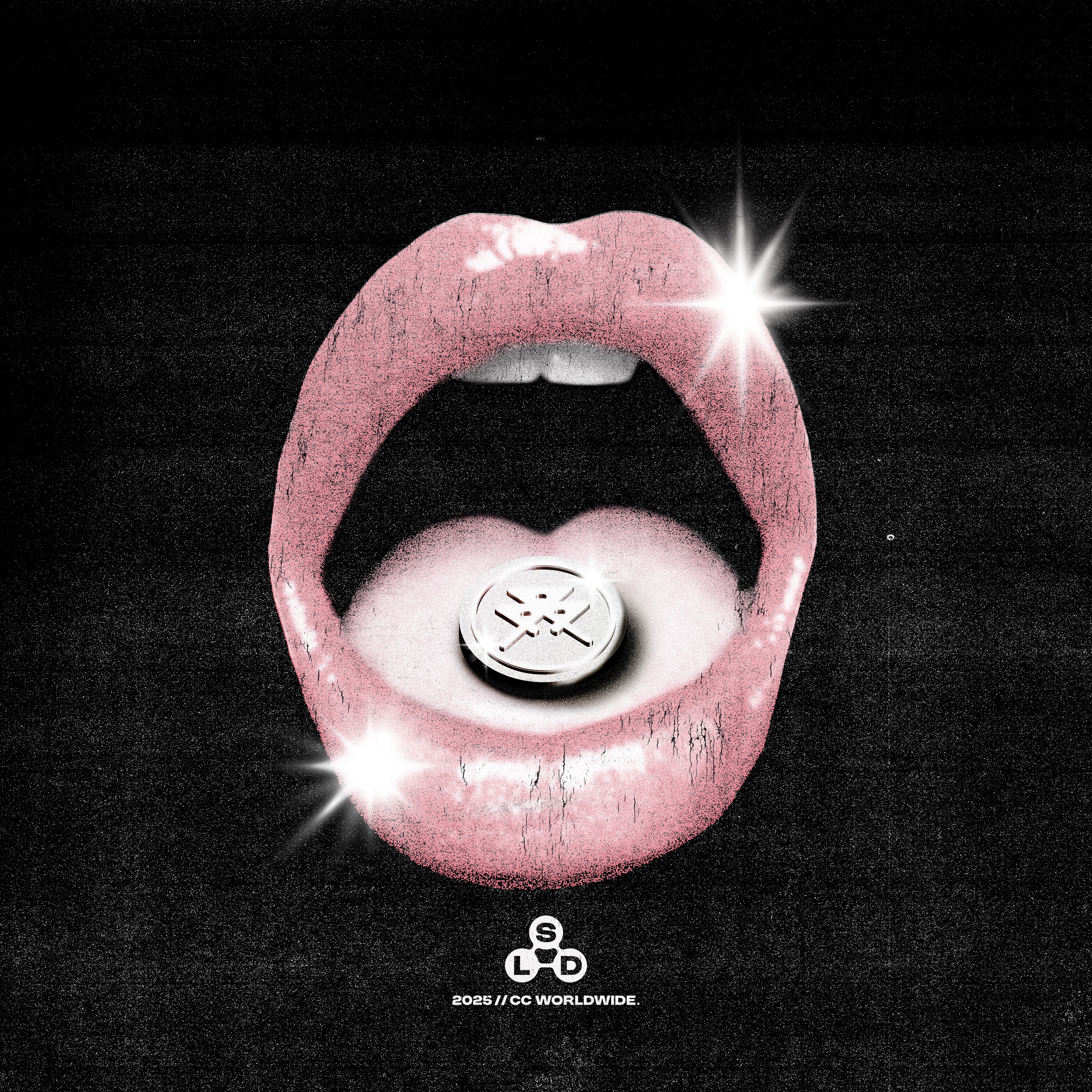 Streetwear print with glossy lips, acid tab on tongue "FOR SALE" design fashion graphic design grunge print streetwear