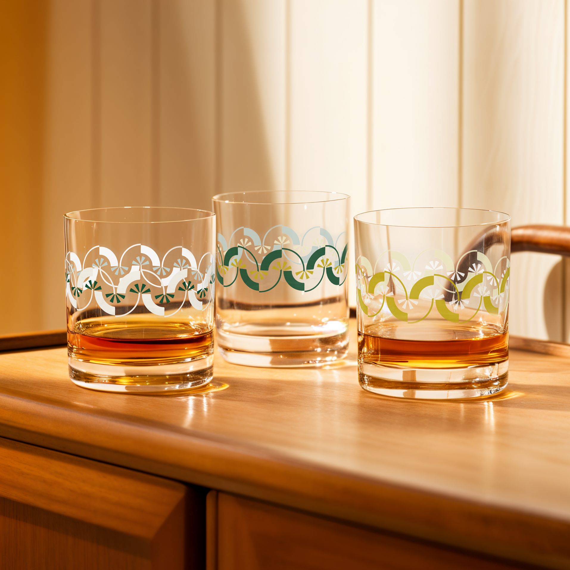 Gilded Wave Rocks Glasses alcohol art deco drinkware glass glassware mid century modern mod modern pattern retro surface pattern whiskey