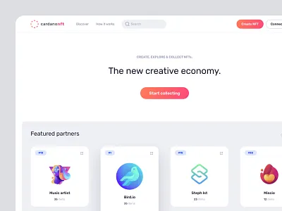 Cardano NFT - homepage auction clean concept hero homepage landing page marketplace nft nft bid nft dashboard nft marketplace ui web3