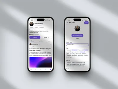 Profile and Edit Profile blockchain crypto edit profile light mode light theme product product design profile save profile settings talent ui uiux web3