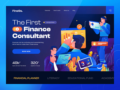 Fine9s - Finance Consultant Header Animation animation banking banking app design digital banking finance finance app fintech flat header illustration money ui vector web design website