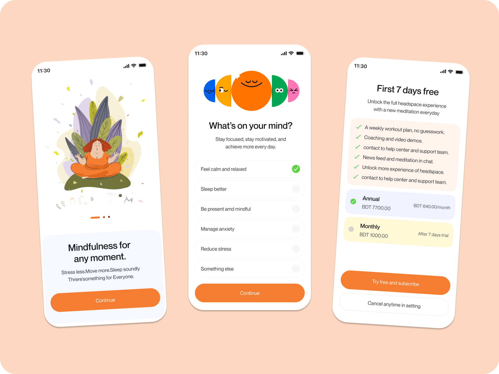 Headspace — Meditation Mobile App re Design application design best meditation app clamilg headspace application health app health tracker healthcare interaction meditation mobile app mental health app mindful mobile app design mobile application most popular app design motion top mobile app design ui design ux design wellness wellness app