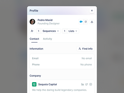 CRM Tab Exploration product design ui ux