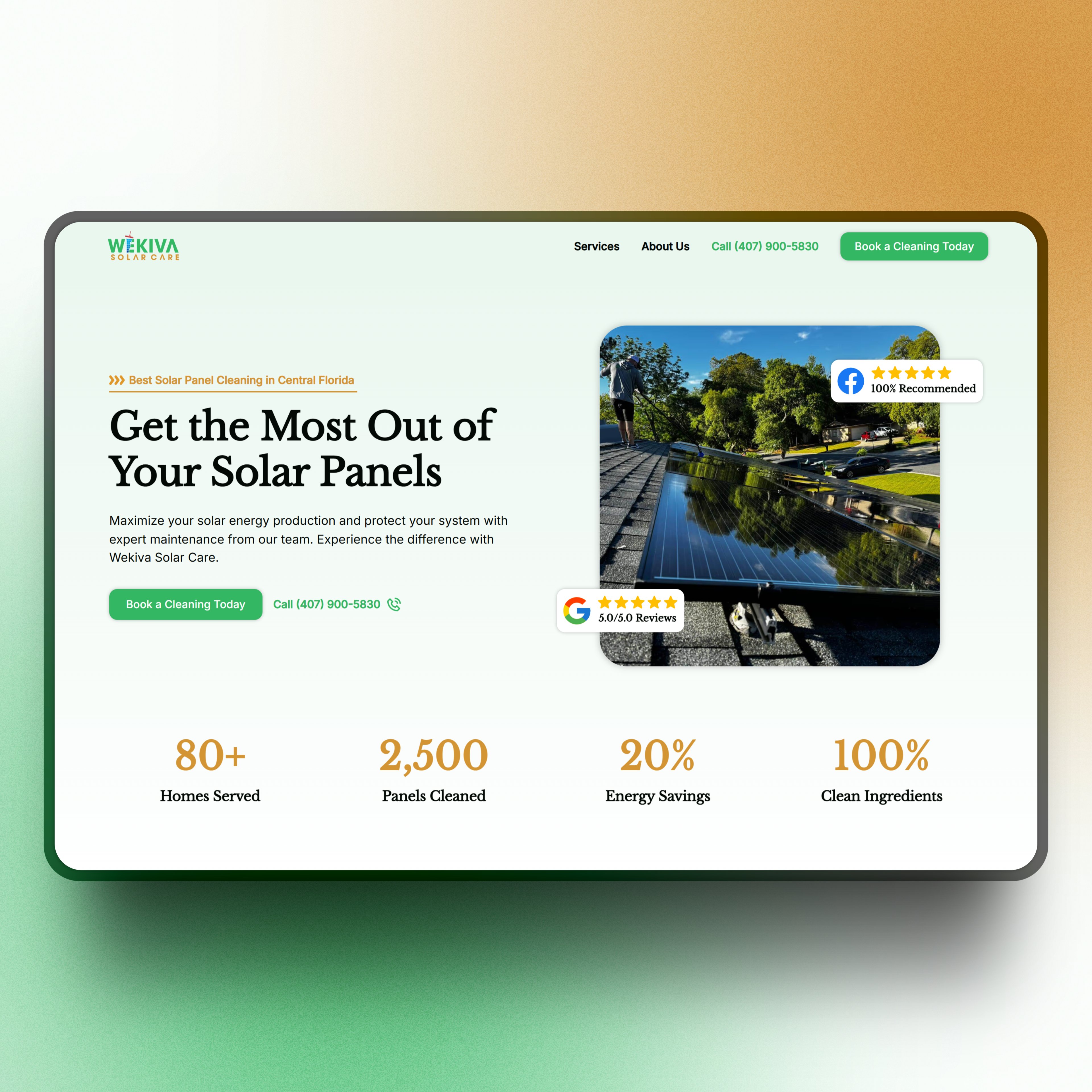 Wekiva Solar Care 🧼 | Solar Cleaning Company Website landing page solar solar cleaning solar cleaning website solar company website solar landing page solar maintenance website solar website solar website design web design website design
