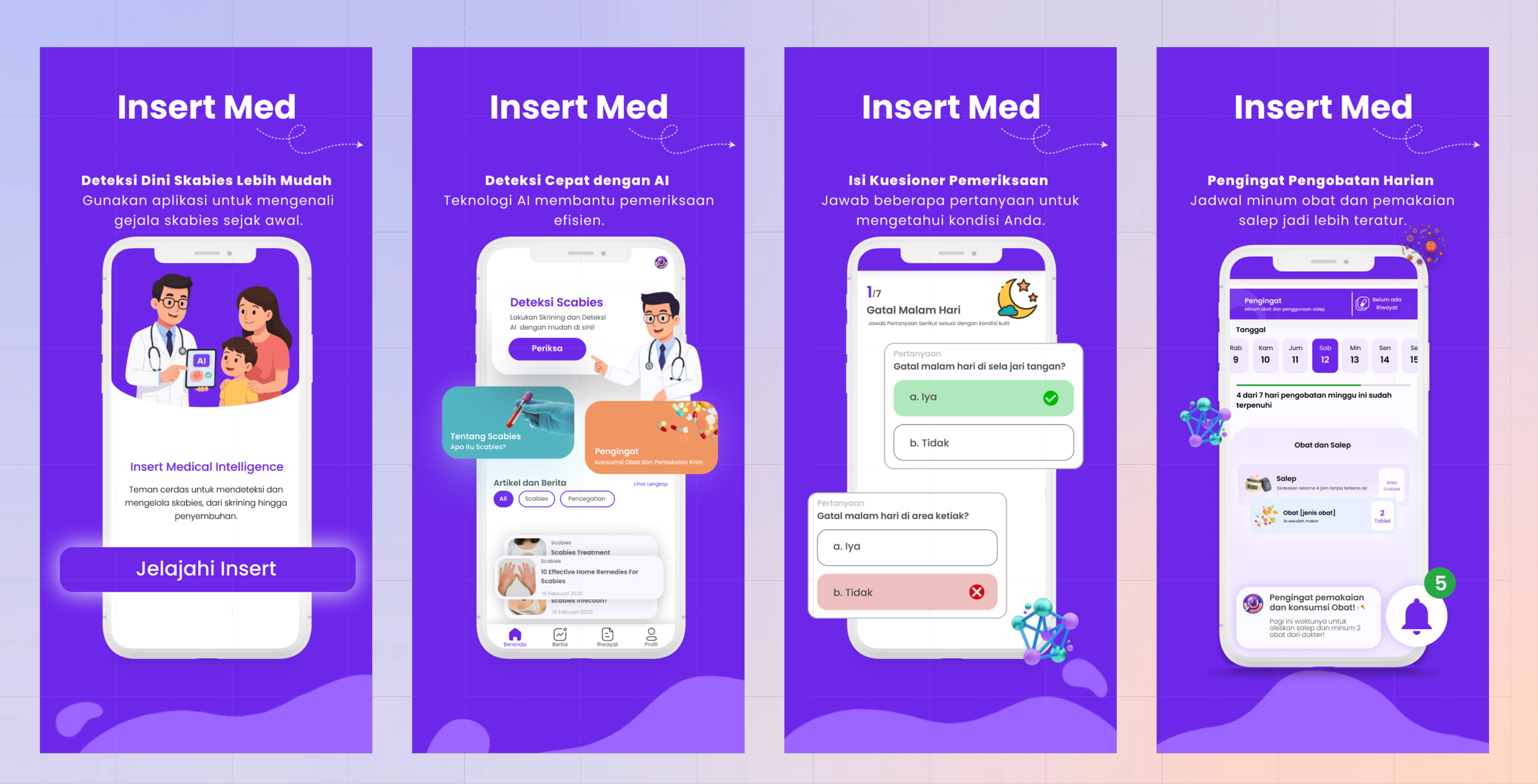 Insert Med – AI-Powered Scabies Detection Mobile App UI appstore branding mobile playstore publish ui ux