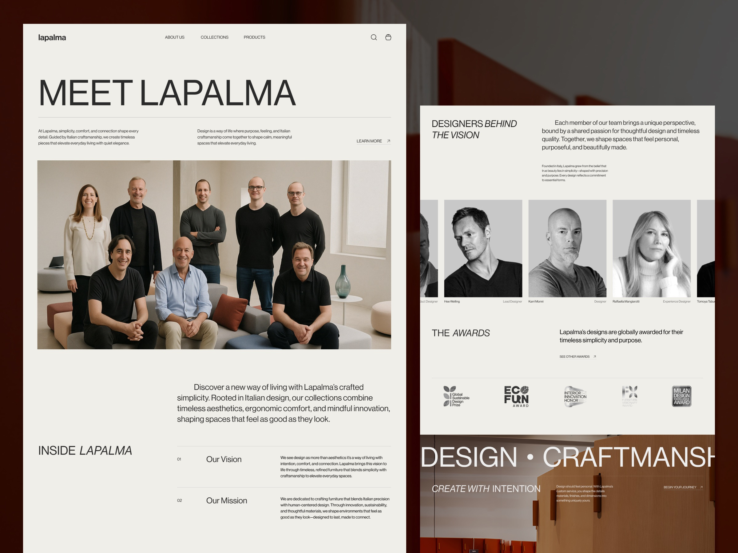 Lapalma - Elegant Luxury Interior Furniture Website - About Page about page branding company profile corporate elegant footer furniture interior design landing page luxury minimalist modern portfolio timeless ui unique ux web design website website designer