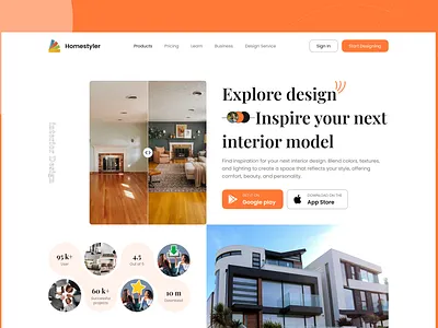 Homestyler- Interior Design landing page app app design furniture interior interior agency interior architecture interior design landing page minimal mobile app modern ui