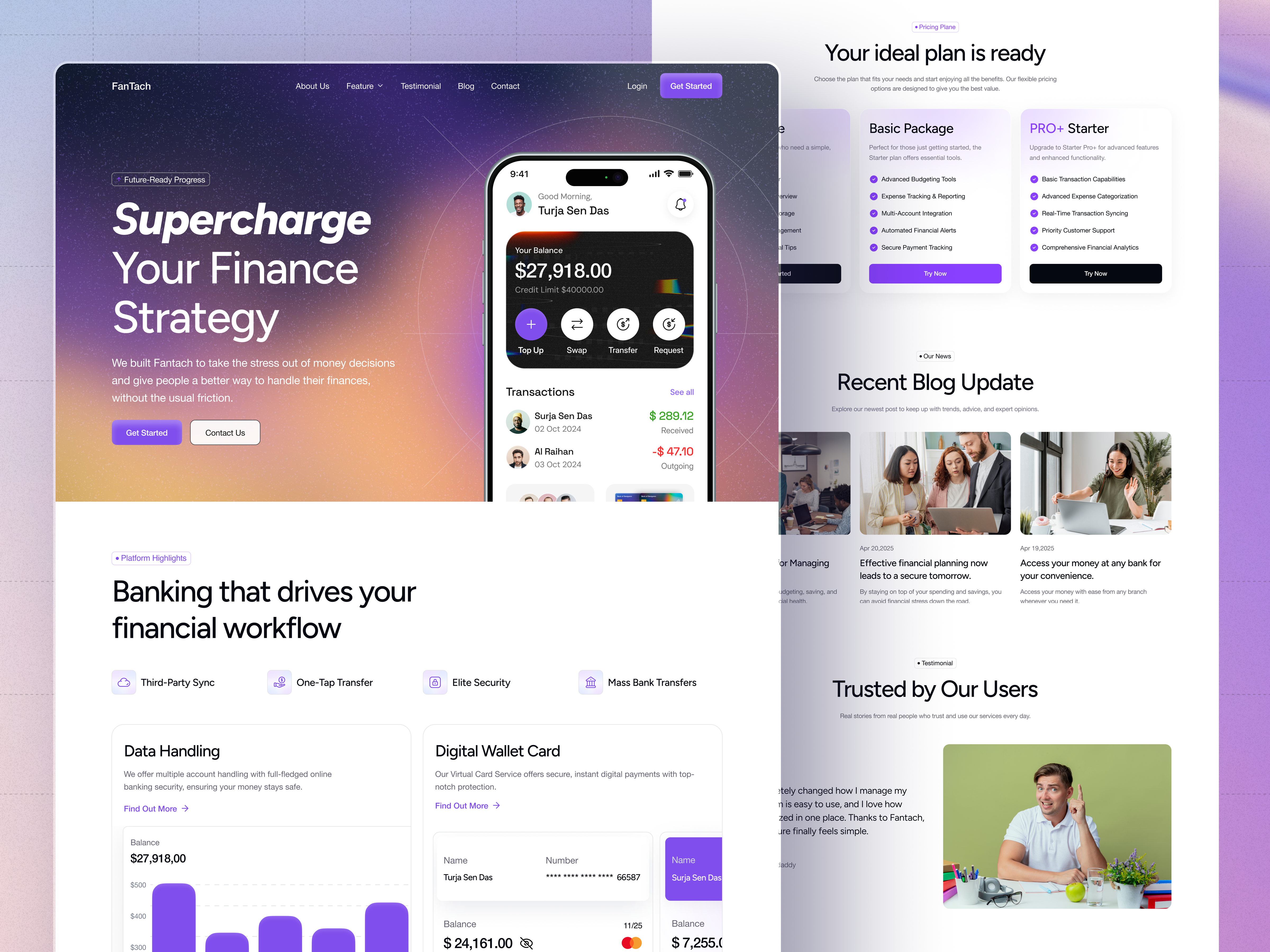 Fantach Finance Website b2b b2c bank service expense finance finance management fintech website homepage design landing page payment service saas website startup transfer wealth wealth management website design