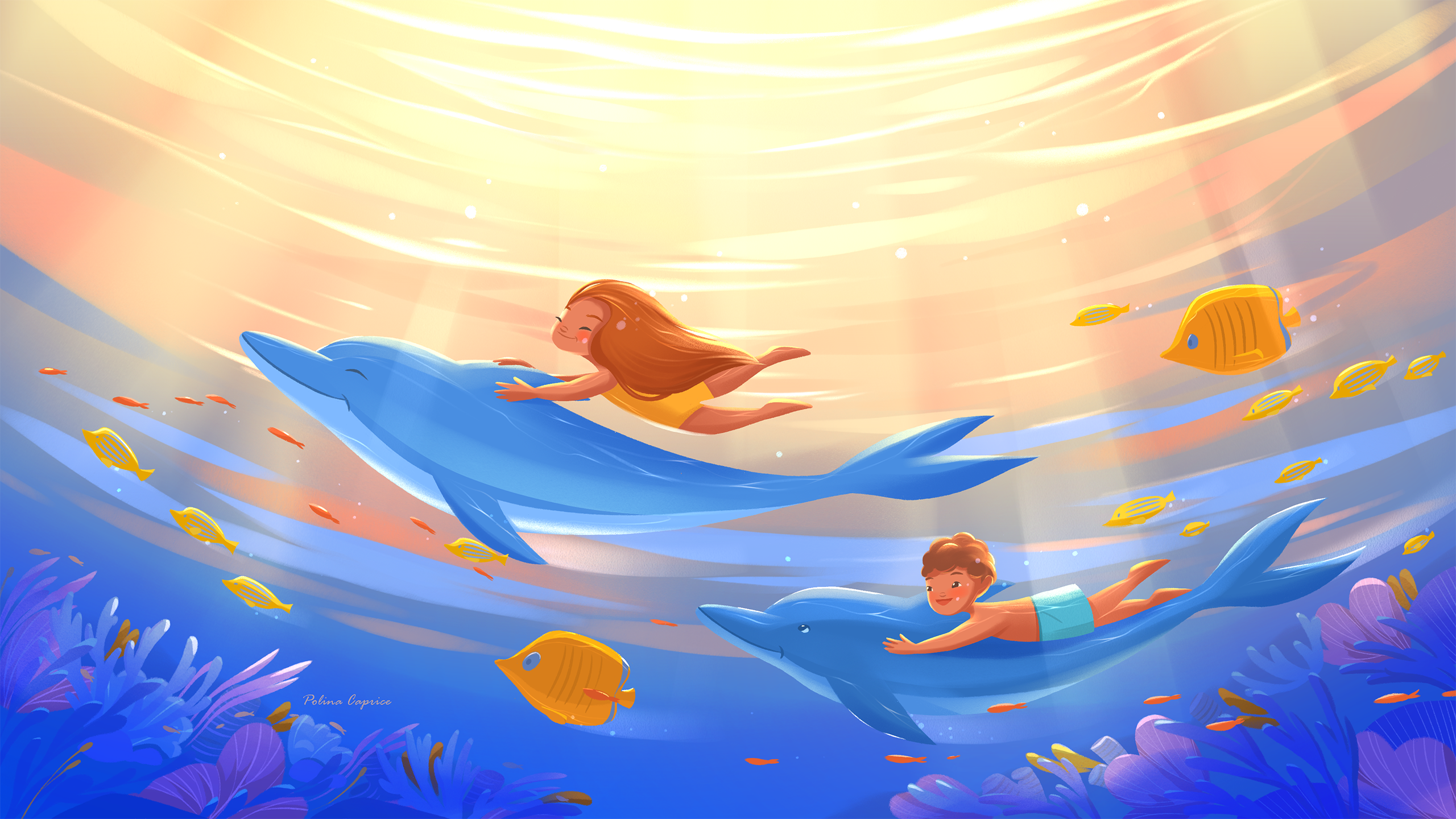 Underwater character design children art children book children book illustration childrens book childrens illustration colorful design digital art digital painting dolphins dreamy illustration illustration kidlit kidlitart kids illustration ocean picture book ui