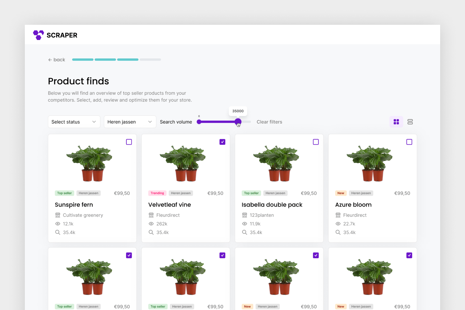 Scraper SaaS Overview Page product design saas scraper ui ux