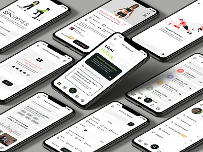 Sporties App branding design graphic design gym illustration logo product design sport app ui ux visual design