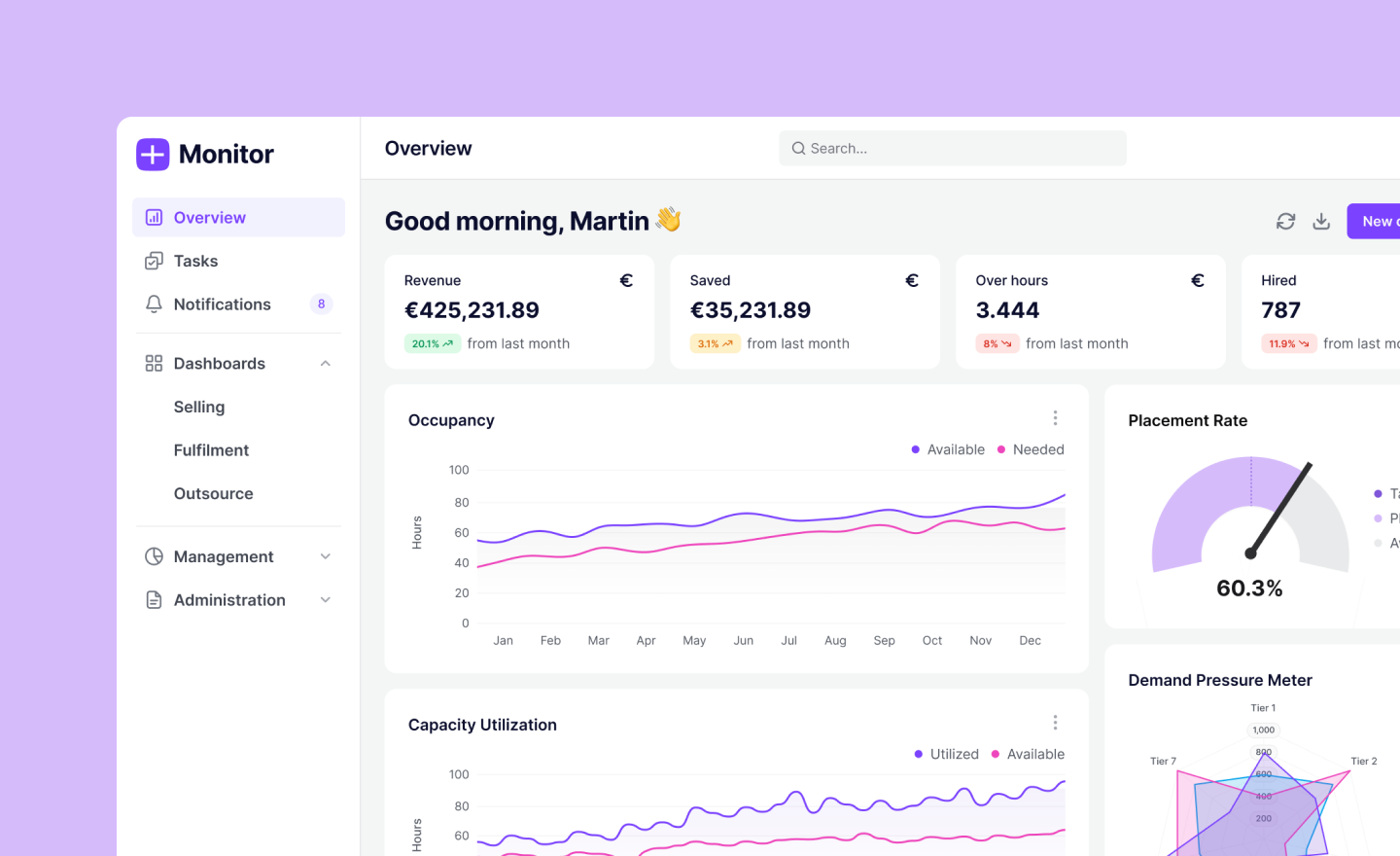 Monitor HR Dashboard product design saas ui ux