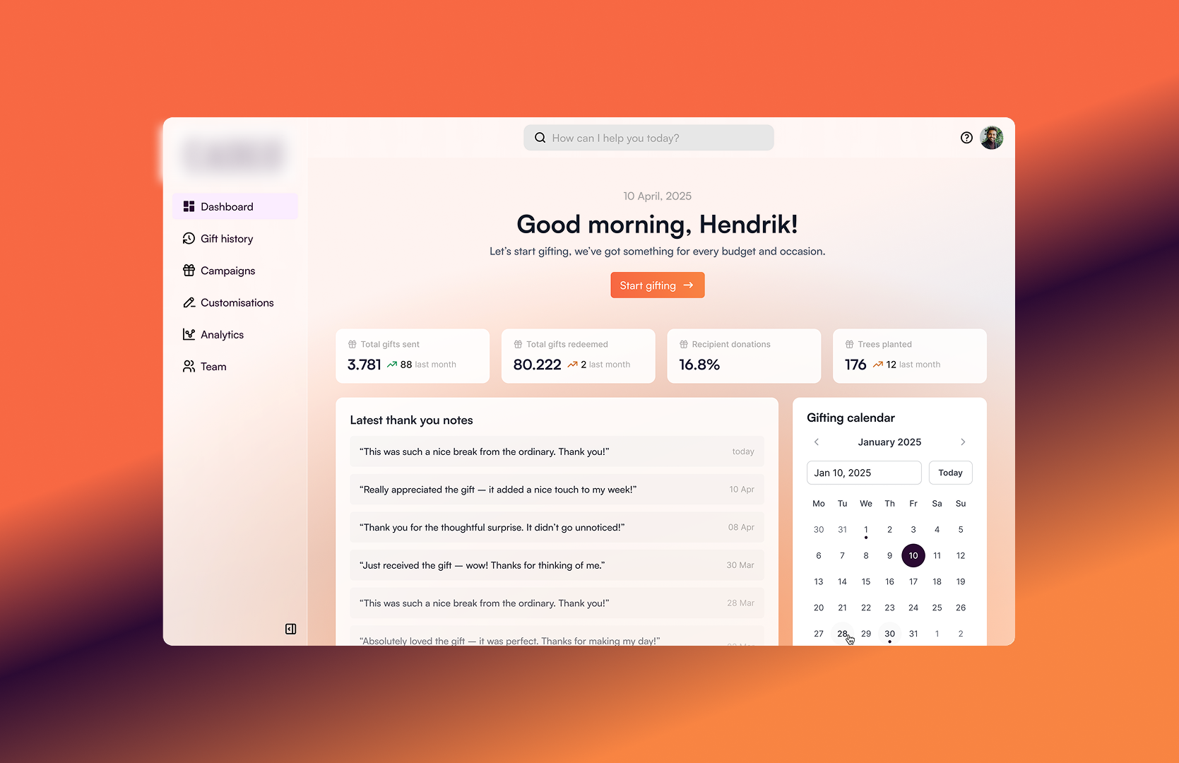 Gifting-as-a-service SaaS product b2b dashboard digital gift gifting product product design saas service ui ux